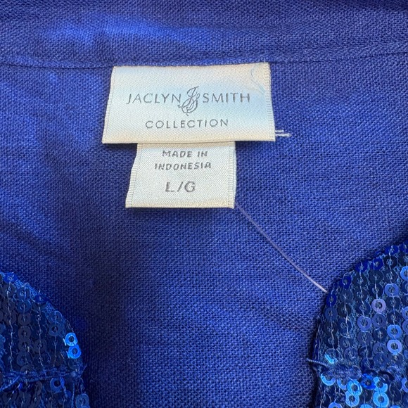 NWT Jaclyn Smith Collection Blue Linen Blend Sequin Tunic Top Sz L Coastal Chic - Picture 6 of 9